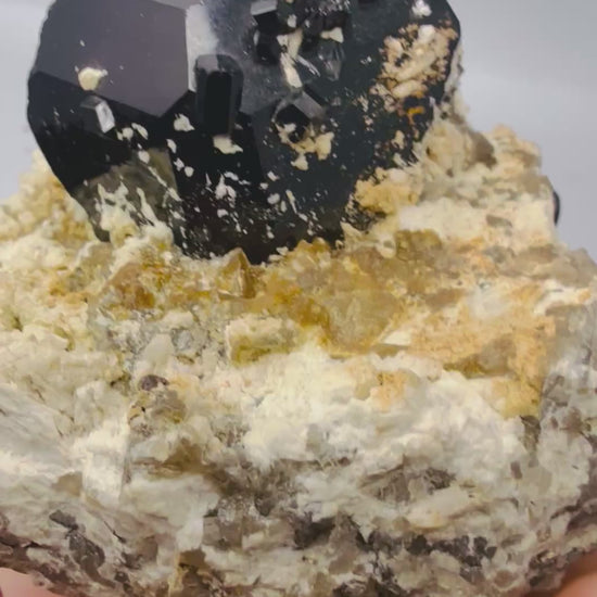 Black tourmaline on feldspar specimen video - Magick Souls