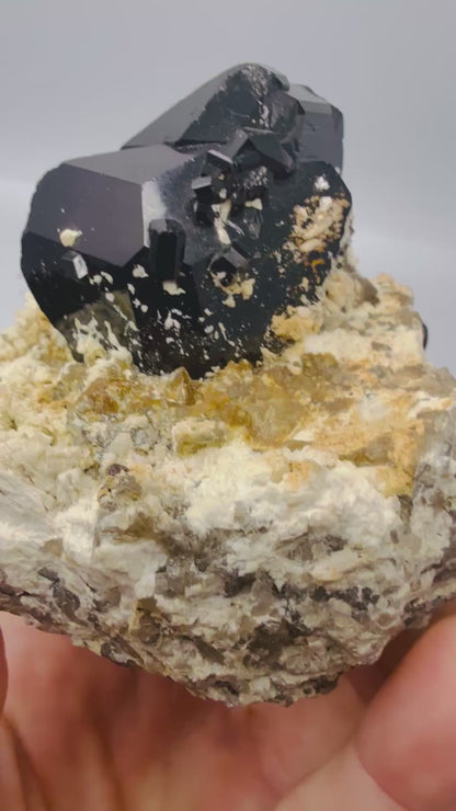 Black tourmaline on feldspar specimen video - Magick Souls