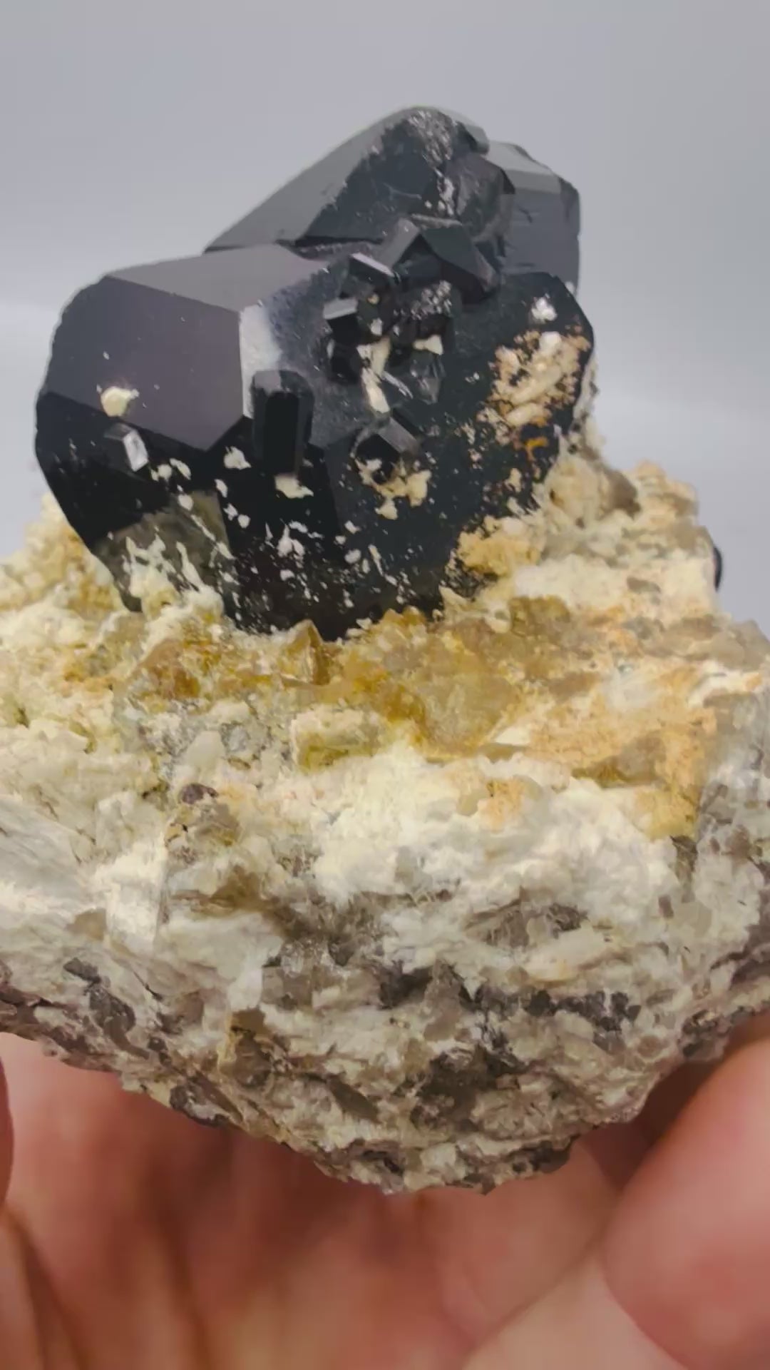 Black tourmaline on feldspar specimen video - Magick Souls