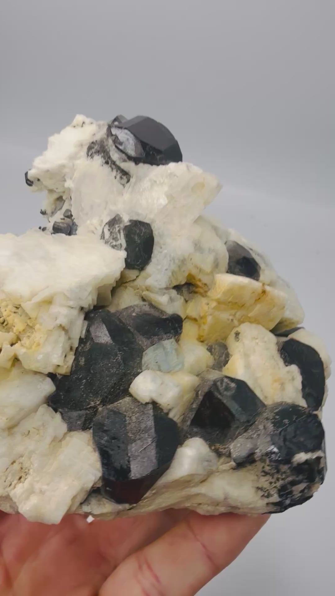 Black tourmaline and aquamarine on feldspar specimen video - Magick Souls