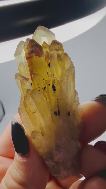 Natural Citrine Cluster – Candle-Style Points with Red Hematite Phantom