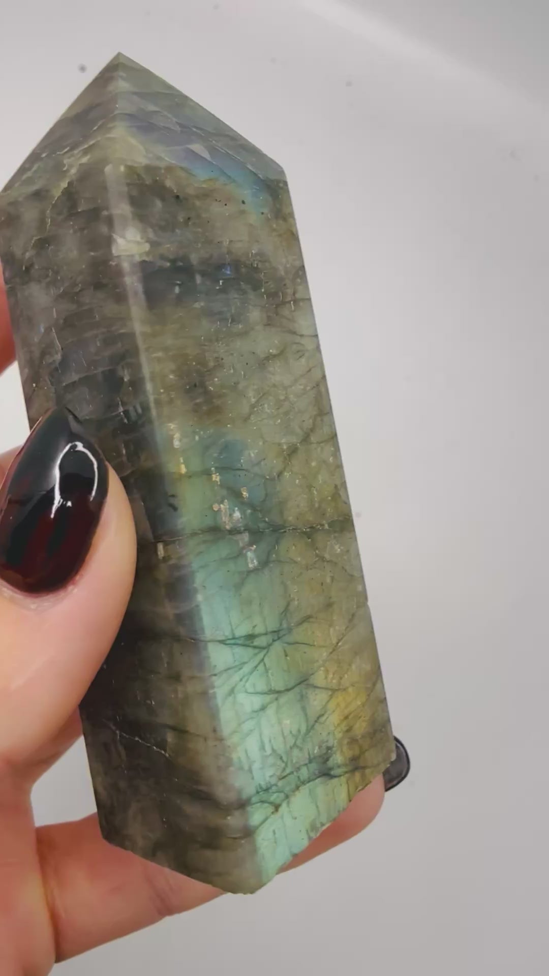Labradorite tower video showing flashy blue and gold color play - Magick Souls