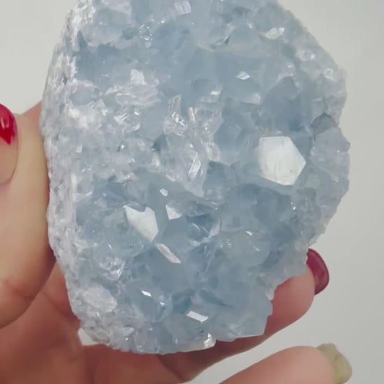 Video of a blue Celestite crystal cluster sparkling