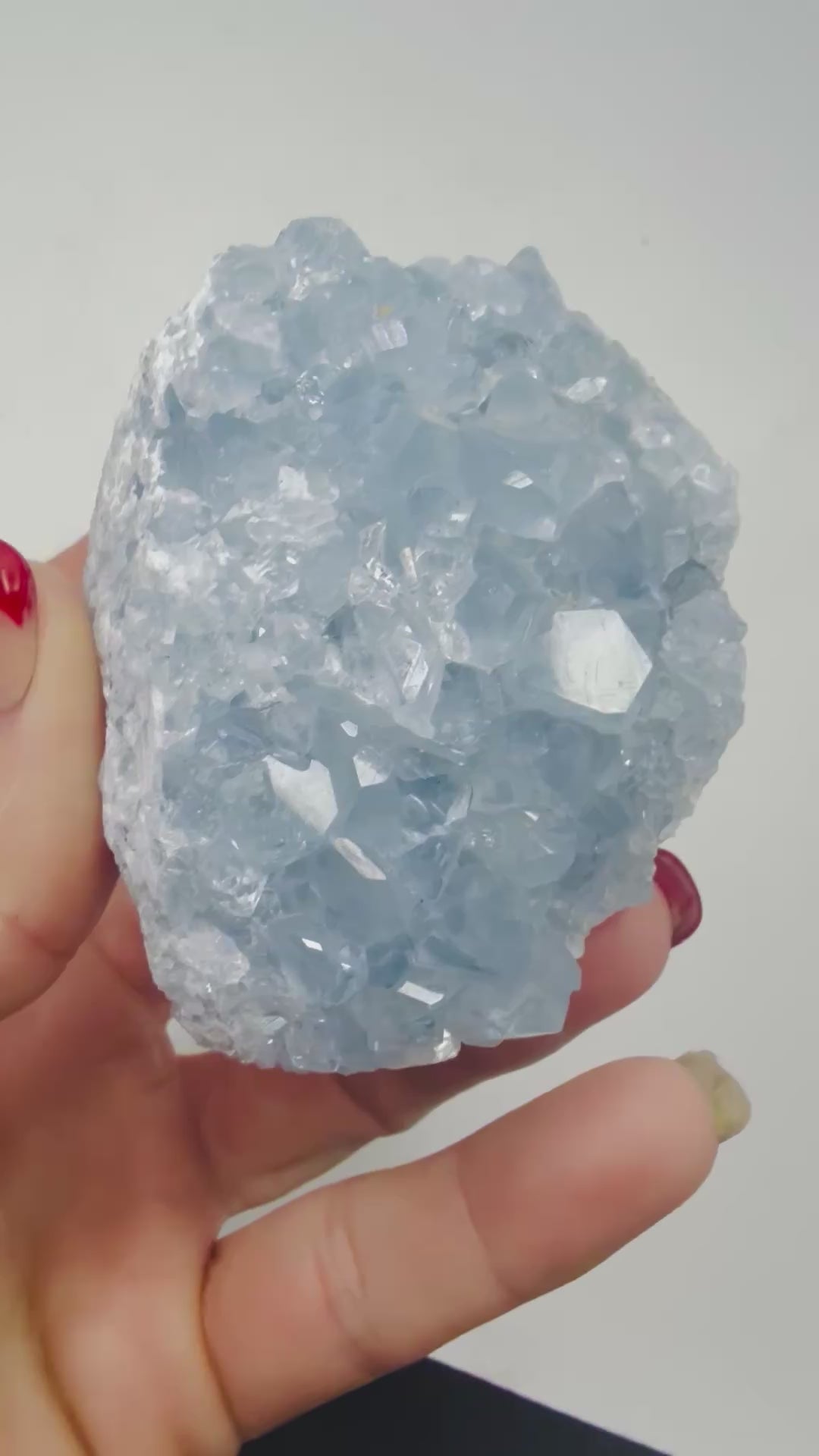 Video of a blue Celestite crystal cluster sparkling
