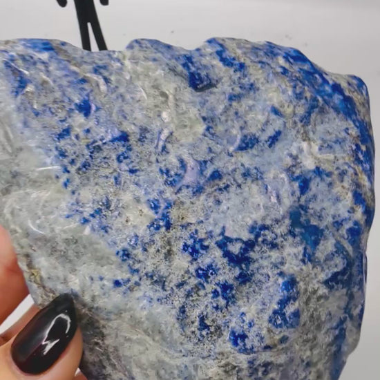 Banded lapis lazuli slab video showing deep blue and pyrite flash - Magick Souls