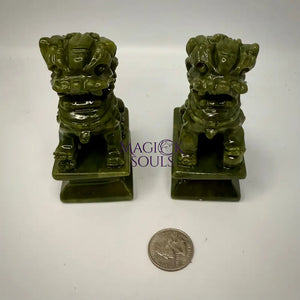 Protective Chinese Foo Dog Jade Carving Pair - A Symbol of Good Luck and Protection Magick Souls