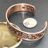 Pure Copper Cuff Bracelet Flower and Leaf Design With Rhinestones And Magnets Jewelry > Bracelets > Cuff Bracelets