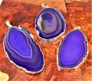 Purple Agate Slice Pendant (Silver Plated Edges) Polished Geode Slice Jewelry Jewelry > Necklaces > Pendants