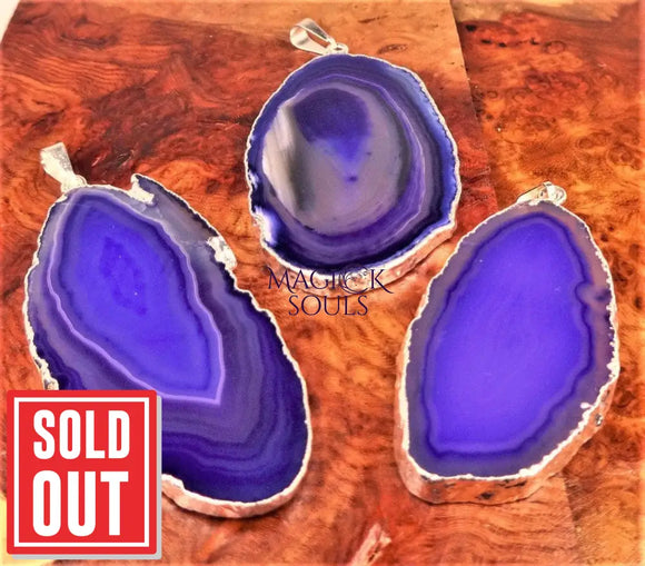 Purple Agate Slice Pendant (Silver Plated Edges) Polished Geode Slice Jewelry Jewelry > Necklaces > Pendants