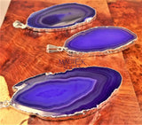 Purple Agate Slice Pendant (Silver Plated Edges) Polished Geode Slice Jewelry Jewelry > Necklaces > Pendants