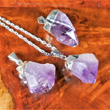 Purple Amethyst Crystal Point Pendant (Silver Plated) Wholesale Craft Supplies & Tools > Beads Gems & Cabochons >