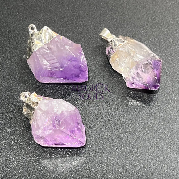 Purple Amethyst Crystal Point Pendant (Silver Plated) Wholesale Craft Supplies & Tools > Beads Gems & Cabochons >