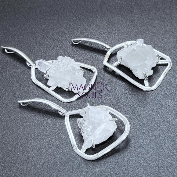 Quartz Crystal Cluster Pendant (Silver Plated) Statement Piece Craft Supplies & Tools > Beads Gems & Cabochons > Charms
