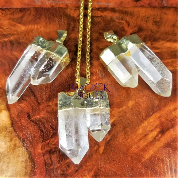 Quartz Crystal Double Point Pendant (Gold Plated) Wholesale Craft Supplies & Tools > Beads Gems & Cabochons > Charms &