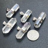 Quartz Crystal Double Terminated Faceted Point Pendant (Silver Plated) Gemstone Jewelry Necklace Supply Craft Supplies