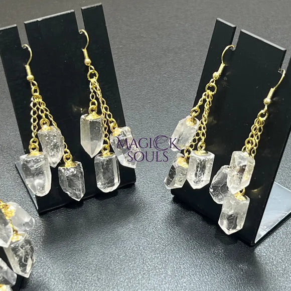 Quartz Crystal Earrings Pair (Gold Stainless Hooks) Gemstone Jewelry Jewelry > Earrings > Dangle & Drop Earrings