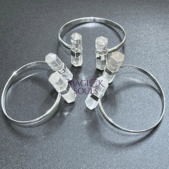Quartz Crystal Point Adjustable Cuff Bangle Bracelet (Silver Plated) Costume Jewelry Supply Jewelry > Bracelets > Cuff