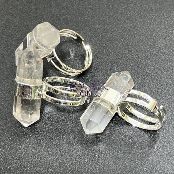 Quartz Crystal Point Adjustable Ring (Silver Plated) Costume Jewelry Supply Jewelry > Bracelets > Cuff Bracelets