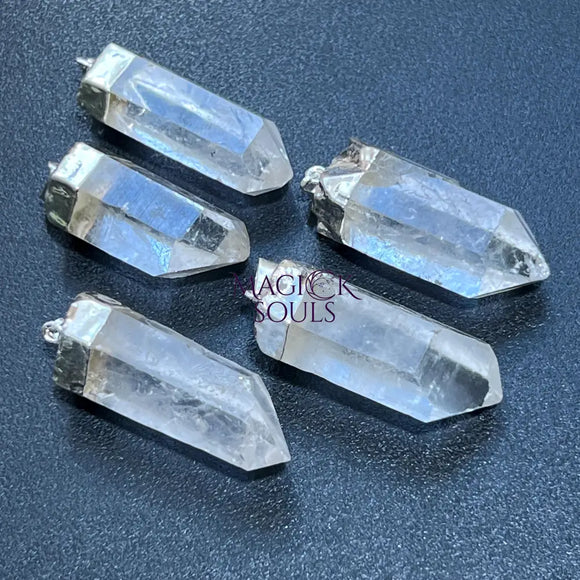 Quartz Crystal Point Pendant (Silver Plated) Gemstone Jewelry Necklace Charm Supply Craft Supplies & Tools > Beads Gems