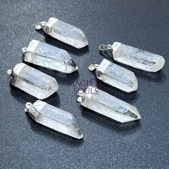 Quartz Crystal Point Pendant (Silver Plated) Gemstone Jewelry Necklace Supply Craft Supplies & Tools > Beads Gems &
