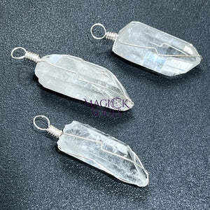 Quartz Crystal Point Wire Wrapped Pendant (Silver Plated) Craft Supplies & Tools > Beads Gems & Cabochons > Charms &