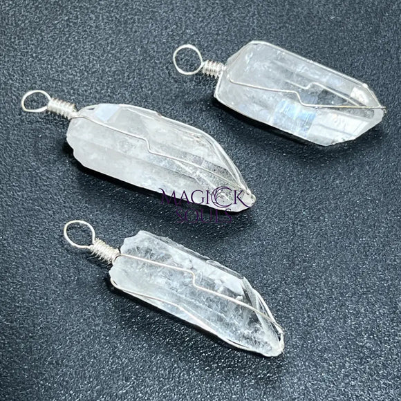 Quartz Crystal Point Wire Wrapped Pendant (Silver Plated) Craft Supplies & Tools > Beads Gems & Cabochons > Charms &