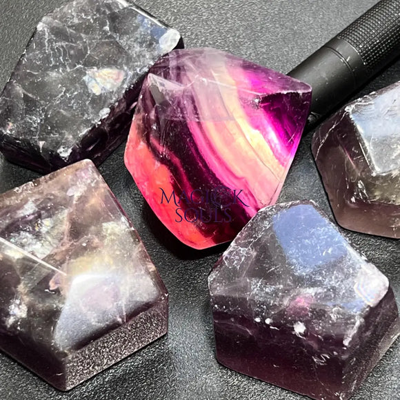 Rainbow Fluorite Crystal Faceted Polished Free Form Carving Shapes Palm Stones Home & Living > Home Decor > Home