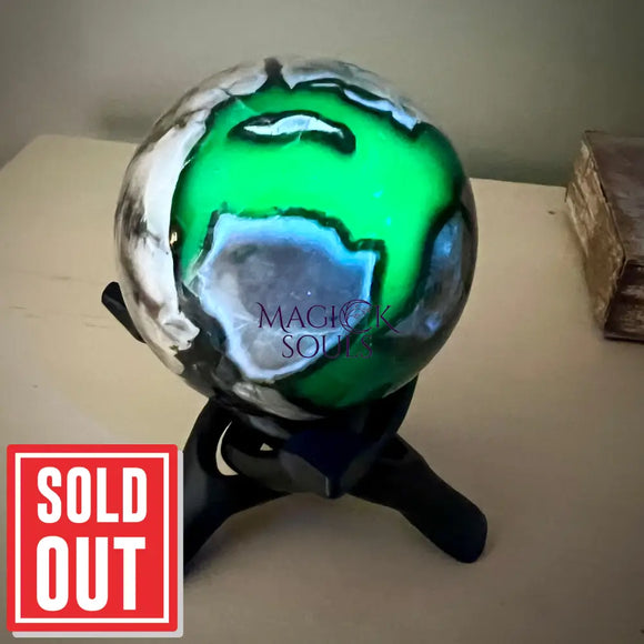 Rare UV Reactive Volcano Agate sphere 70mm Magick Souls
