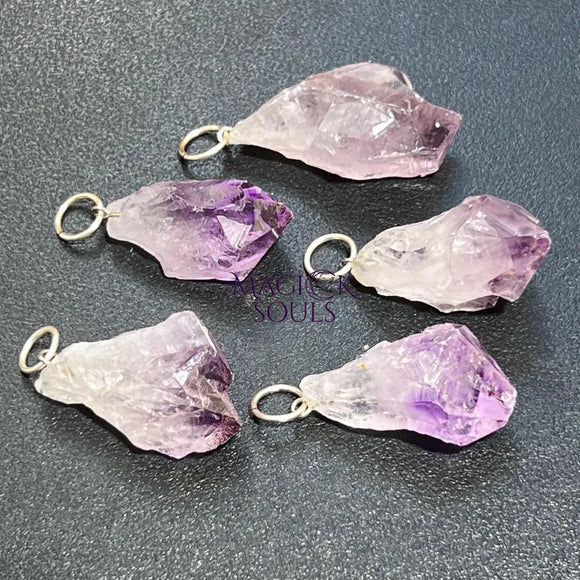 Raw Amethyst Crystal Point Pendant (Silver Ring) Rough Gemstone Jewelry Necklace Supply Craft Supplies & Tools > Beads