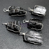 Raw Black Tourmaline Crystal Pendant (Silver Plated Wire Wrapped) Rough Gemstone Jewelry Necklace Supply Craft Supplies