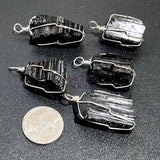 Raw Black Tourmaline Crystal Pendant (Silver Plated Wire Wrapped) Rough Gemstone Jewelry Necklace Supply Craft Supplies