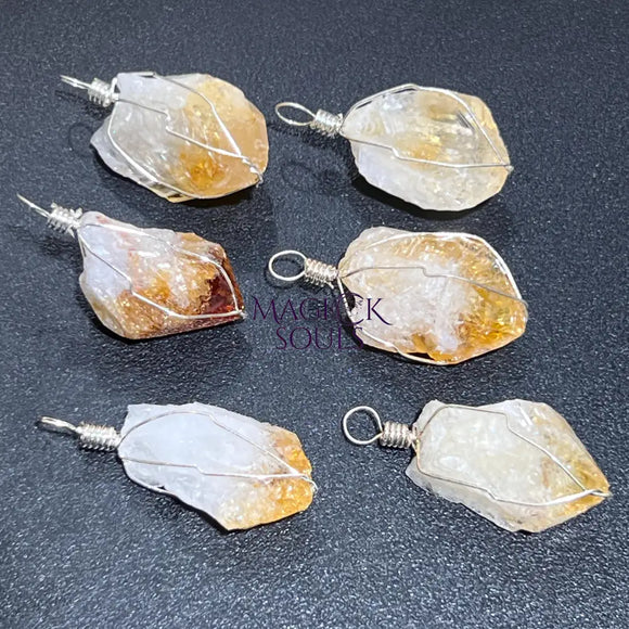 Raw Citrine Crystal Pendant (Silver Plated Wire Wrapped) Gemstone Jewelry Necklace Supply Craft Supplies & Tools >