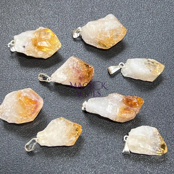 Raw Citrine Crystal Point Pendant (Silver Bail) Gemstone Jewelry Necklace Supply Craft Supplies & Tools > Beads Gems &