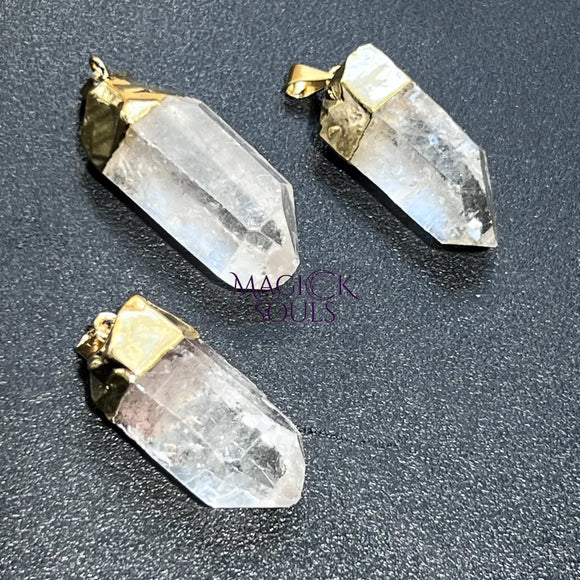 Raw Quartz Crystal Point Pendant (Gold Plated) Wholesale Craft Supplies & Tools > Beads Gems & Cabochons > Charms &