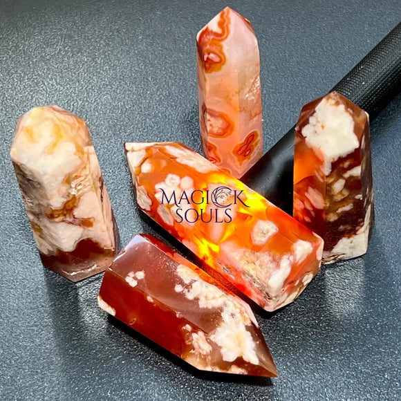 Red Carnelian Flower Agate Point Tower Carving Gemstone Home Decor Supply Home & Living > Home Decor > Home Accents >