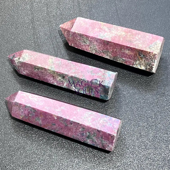 Red Ruby With Fuchsite Crystal Standing Tower Obelisk Point (UV Reactive) Carving Home & Living > Home Decor > Home