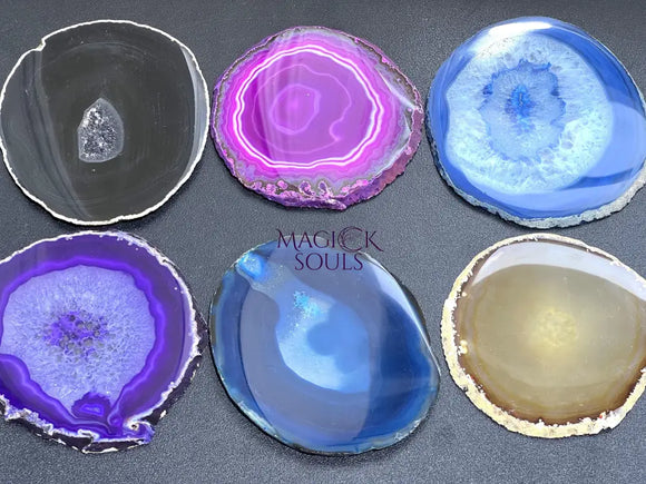 Round Circular Agate Slices (1 Pound)(3.7 4.0 Inches)(Size #3) One LB Wholesale Pink Black Blue Teal Pink Purple Red