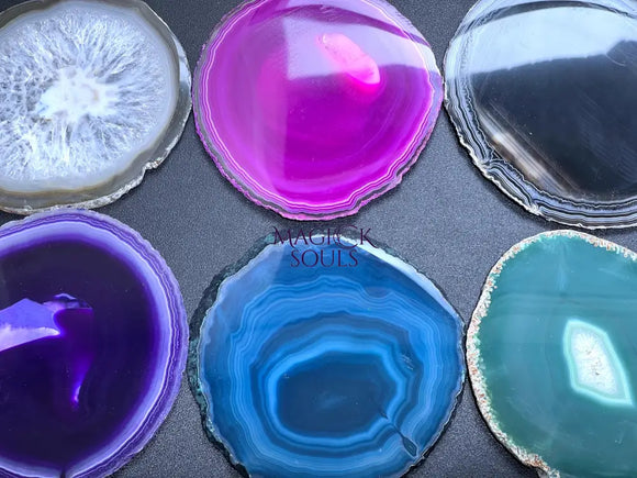 Round Circular Agate Slices (2 Pounds)(4.5 5.0 Inches)(Size #4) Two LBs Wholesale Pink Black Blue Natural Teal Pink