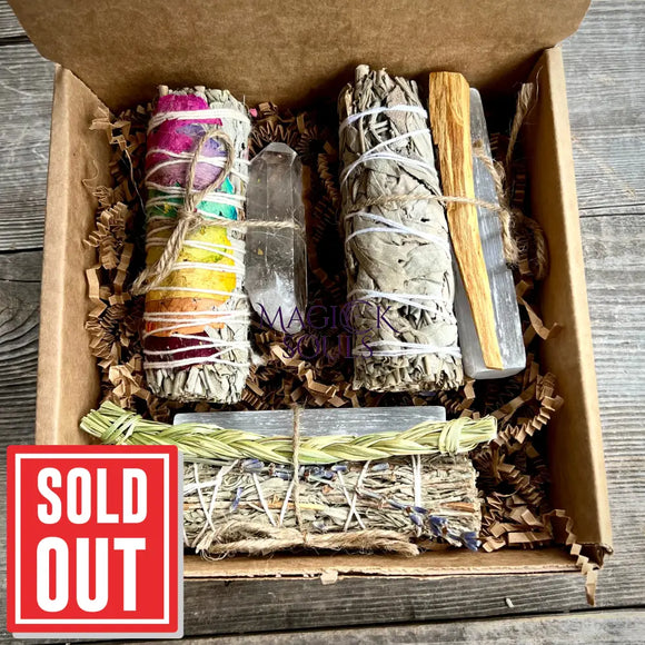 Sage Chakra Cleansing Gift Set. Blue Sage, Lavender, Selenite, Clear Quartz, Palo Santo, Lemon Grass - Magick Souls