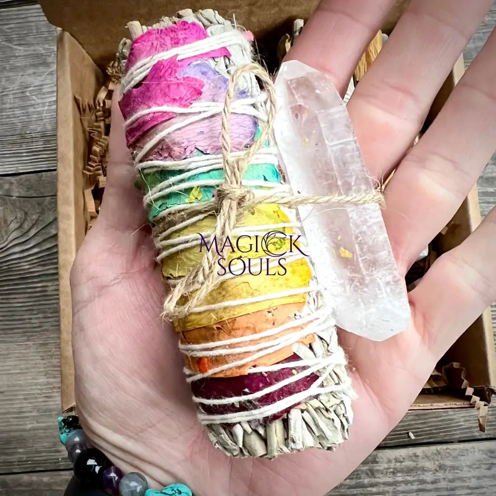 Sage Chakra Cleansing Gift Set. Blue Sage, Lavender, Selenite, Clear Quartz, Palo Santo, Lemon Grass - Magick Souls