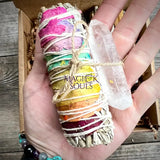 Sage Chakra Cleansing Gift Set. Blue Sage, Lavender, Selenite, Clear Quartz, Palo Santo, Lemon Grass - Magick Souls