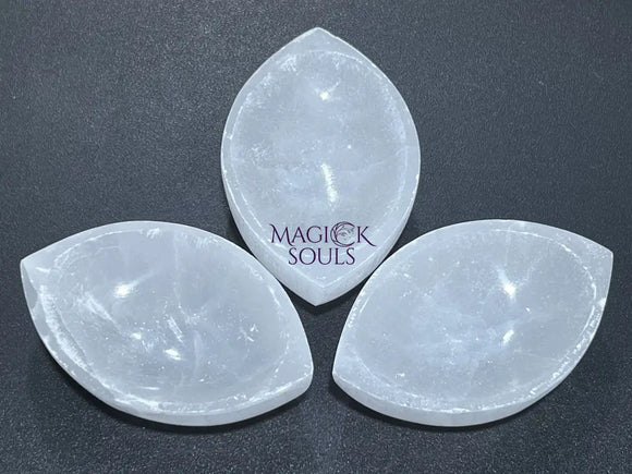 Selenite Crystal Bowl (4 Inch) Eye Shaped Carving Gemstone Polished Stone Dish Home & Living > Kitchen & Dining >