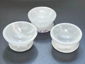 Selenite Crystal Bowl with Pedestal Carved Gemstone Polished Footed Stone Dish Home & Living > Kitchen & Dining >