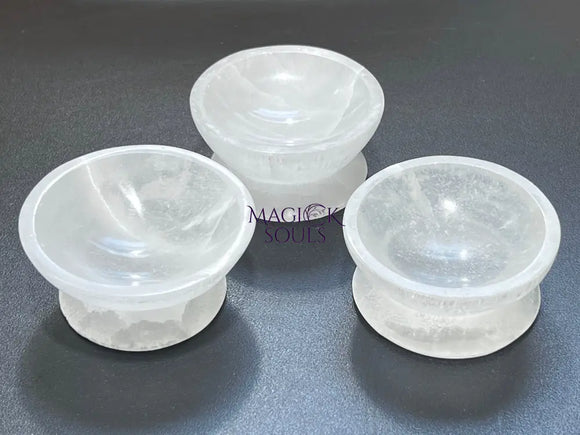 Selenite Crystal Bowl with Pedestal Carved Gemstone Polished Footed Stone Dish Home & Living > Kitchen & Dining >