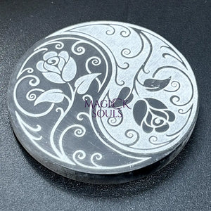Selenite Crystal Circle Plate (Rose Yin Yang Engraved)(4 Inch) Gemstone Decor Carving Supply Home & Living > Home Decor