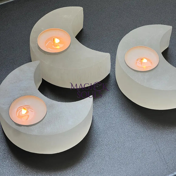 Selenite Crystal Crescent Moon Tealight Candle Carving Gemstone Home Decor Home & Living > Home Decor > Candles & Home