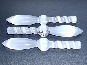 Selenite Crystal Decorative Sword Knife Spiral Point Wand (7 8 Inches) Wholesale Carving Home & Living > Spirituality &