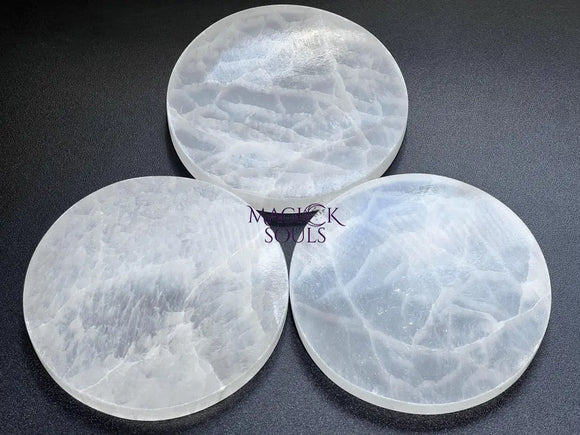 Selenite Crystal Large Round Circle Plate (5.5 Inches) Gemstone Decor Supply Home & Living > Home Decor > Home Accents