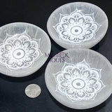 Selenite Crystal Mandala Lotus Engraved Bowl (10cm)(4 Inches) Gemstone Decor Carving Wholesale Supply Home & Living >