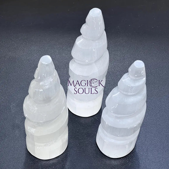 Selenite Crystal Spiral Standing Tower Medium (5 6 Inches) Gemstone Carving Home Decor Supply Home & Living > Home